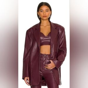 NWT XL AFRM Agnes Vegan Leather Blazer in Port Royale.